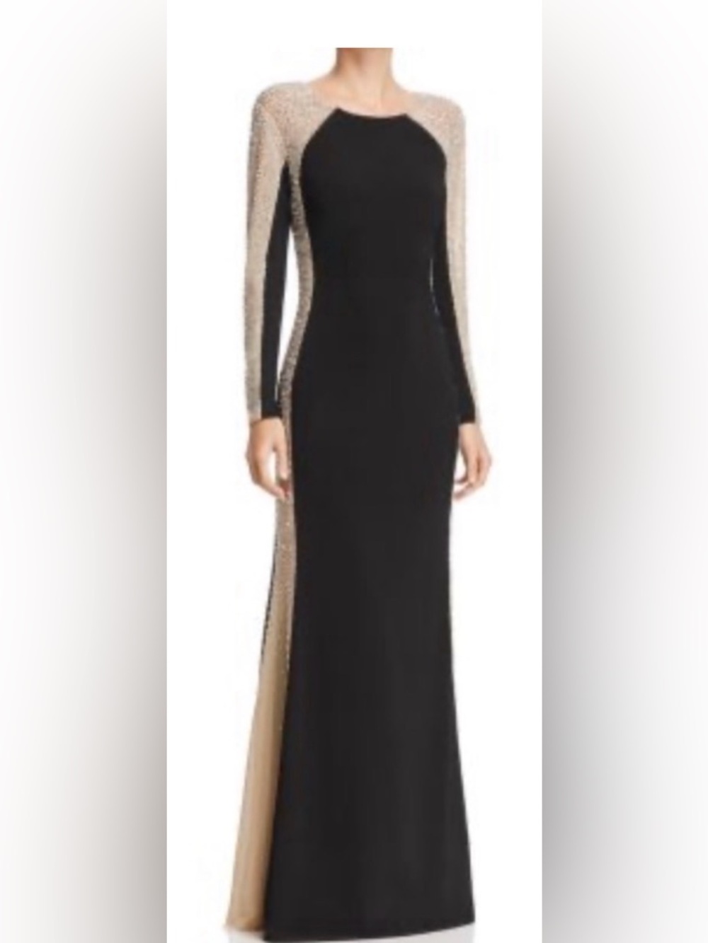 Black Gold Beaded Evening Gown Illusion Long Sleeve Formal Dress Avery G size 8